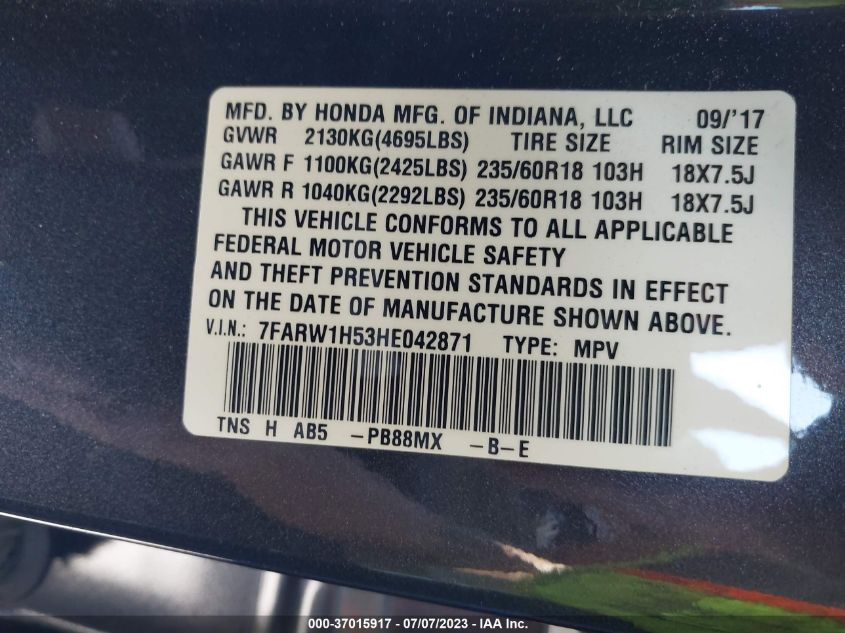 2017 HONDA CR-V EX - 7FARW1H53HE042871