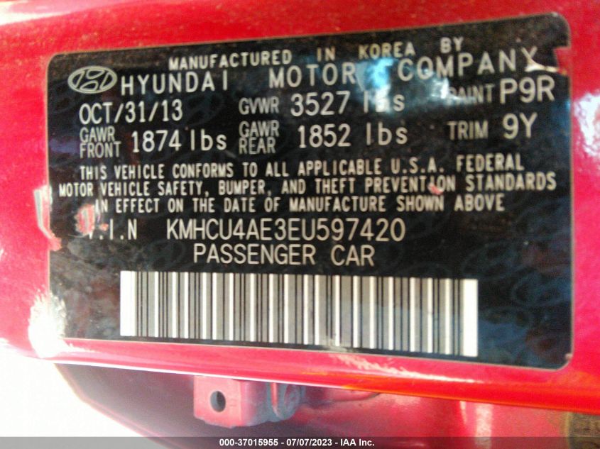 2014 HYUNDAI ACCENT GLS/SE - KMHCU4AE3EU597420