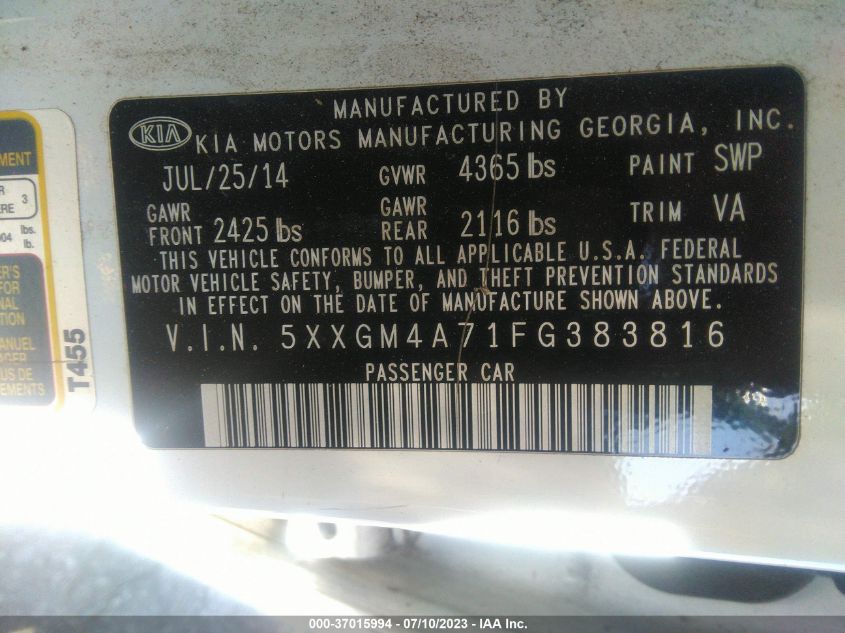 2015 KIA OPTIMA LX - 5XXGM4A71FG383816