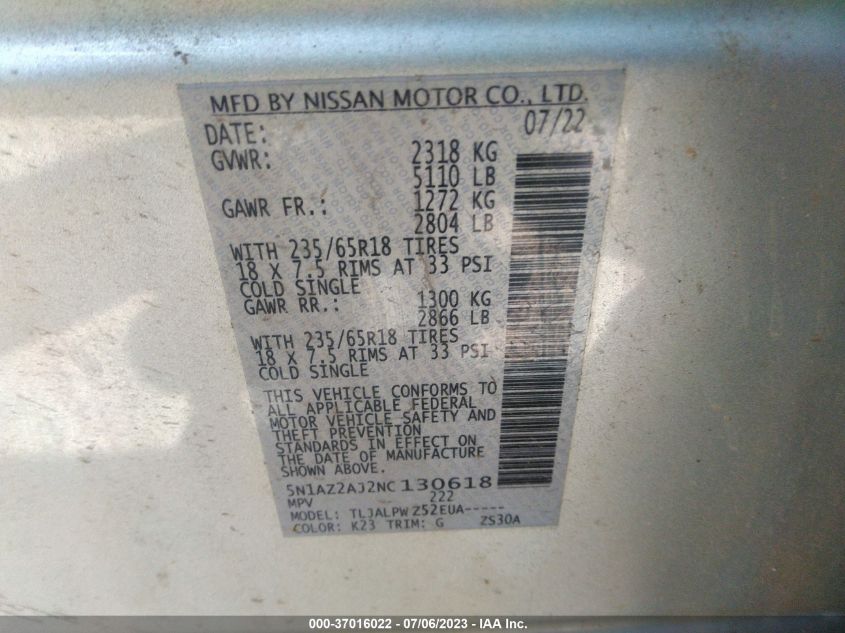 2022 NISSAN MURANO S - 5N1AZ2AJ2NC130618