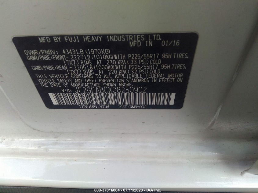 2016 SUBARU CROSSTREK PREMIUM - JF2GPABCXG8250902