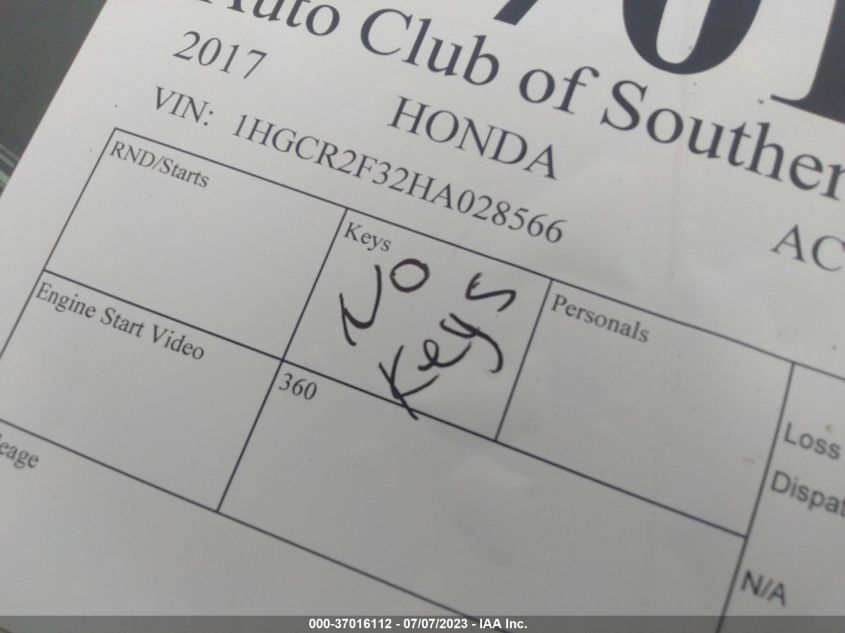 2017 HONDA ACCORD SEDAN LX - 1HGCR2F32HA028566