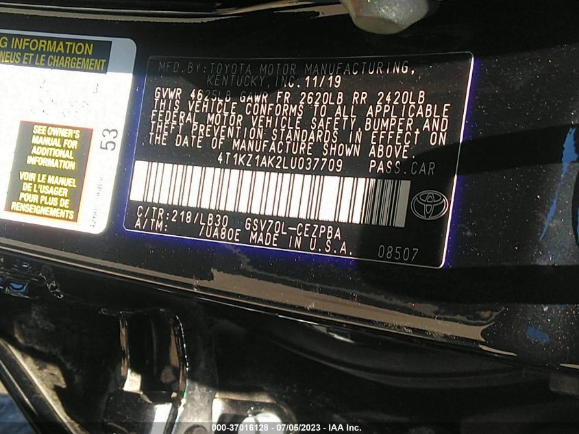 2020 TOYOTA CAMRY V6 - 4T1KZ1AK2LU037709