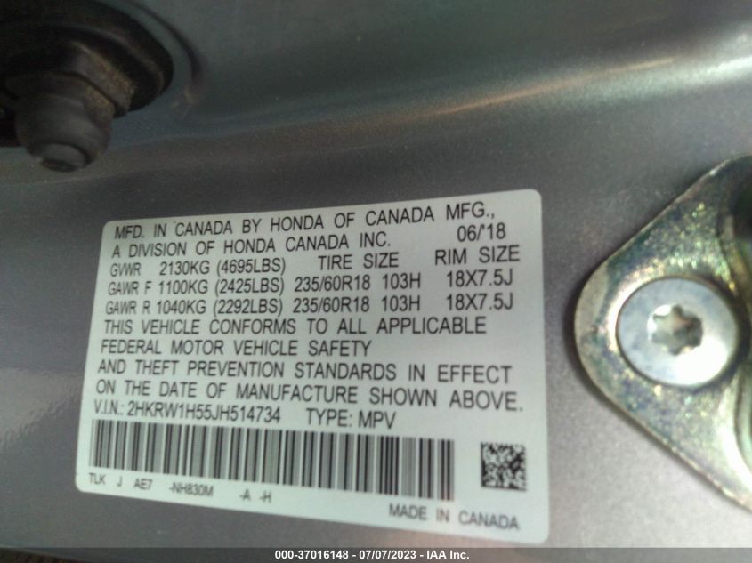 2018 HONDA CR-V EX - 2HKRW1H55JH514734
