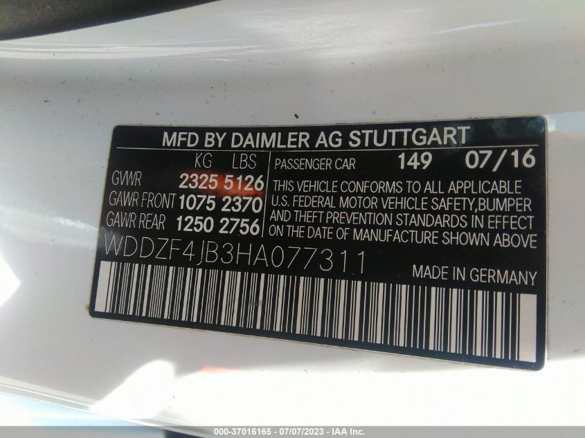 2017 MERCEDES-BENZ E-CLASS E 300 - WDDZF4JB3HA077311