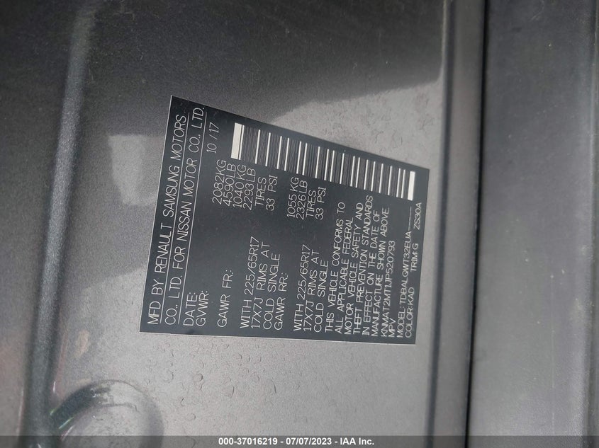 VIN KNMAT2MT1JP520793 2018 NISSAN ROGUE S/SV