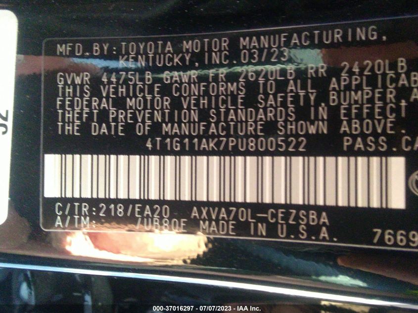 2023 TOYOTA CAMRY SE/SE NIGHTSHADE - 4T1G11AK7PU800522