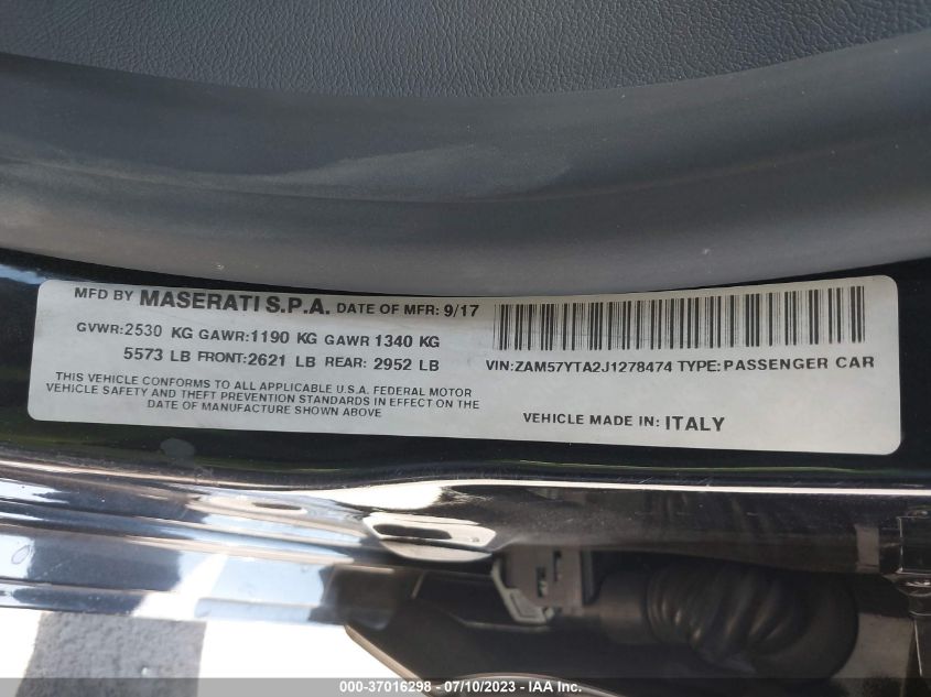 2018 MASERATI GHIBLI S Q4 - ZAM57YTA2J1278474