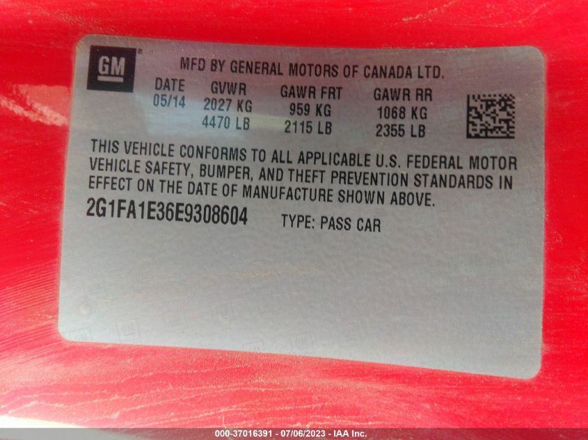 2014 CHEVROLET CAMARO LS - 2G1FA1E36E9308604