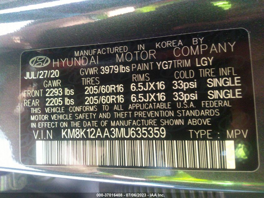 2021 HYUNDAI KONA SE - KM8K12AA3MU635359
