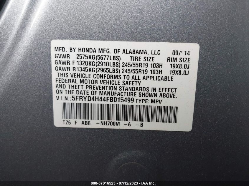 2015 ACURA MDX TECH PKG - 5FRYD4H44FB015499