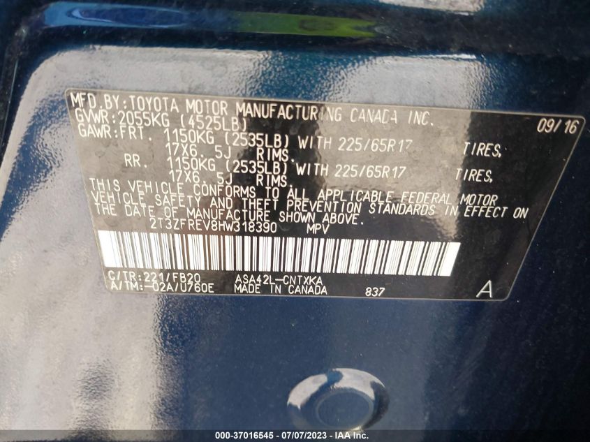 2017 TOYOTA RAV4 LE - 2T3ZFREV8HW318390