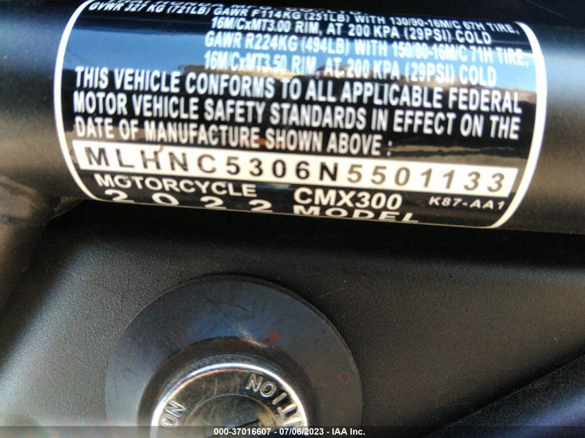 2022 HONDA CMX300 MLHNC5306N5501133