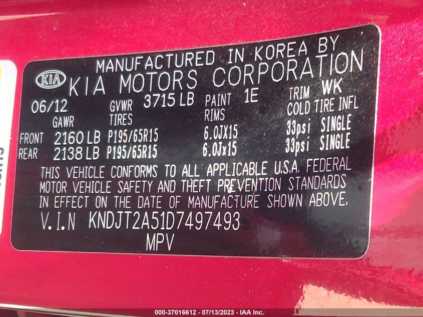 2013 KIA SOUL BASE - KNDJT2A51D7497493