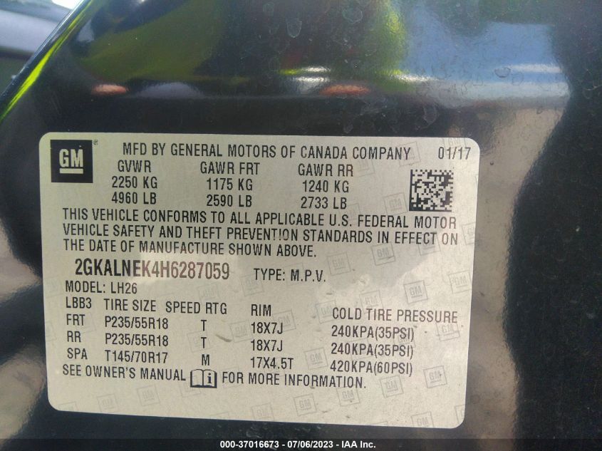 2017 GMC TERRAIN SLE - 2GKALNEK4H6287059