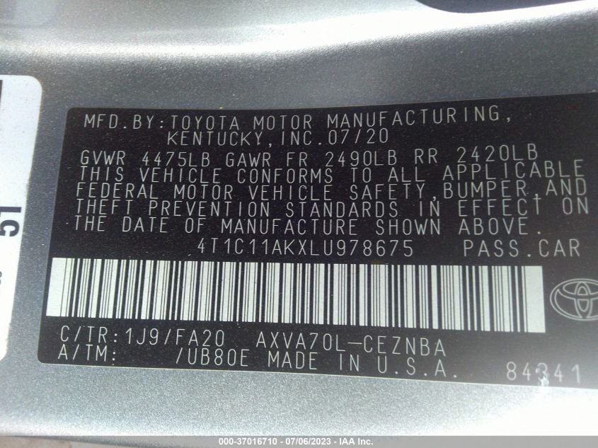 2020 TOYOTA CAMRY LE - 4T1C11AKXLU978675