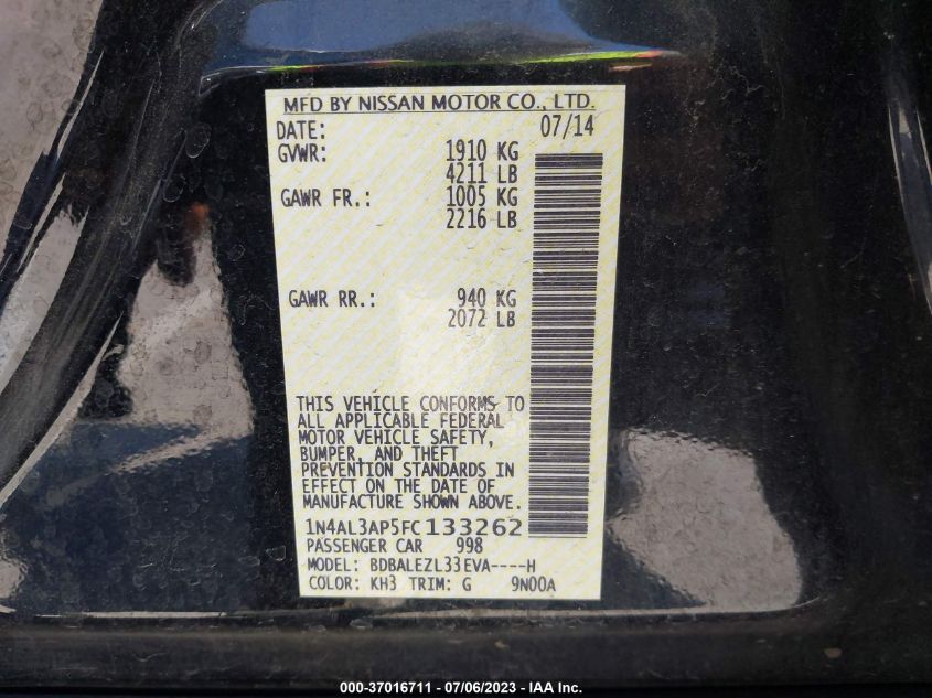 2015 NISSAN ALTIMA 2.5 S - 1N4AL3AP5FC133262
