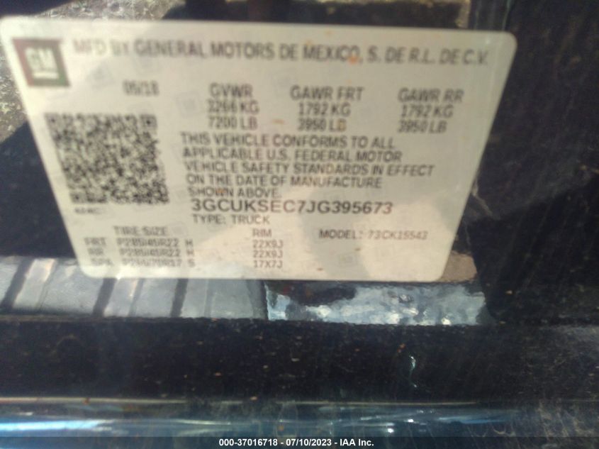 2018 CHEVROLET SILVERADO 1500 LTZ - 3GCUKSEC7JG395673