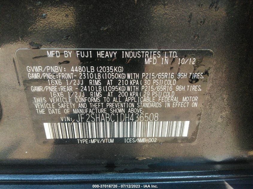 2013 SUBARU FORESTER 2.5X - JF2SHABC1DH436508