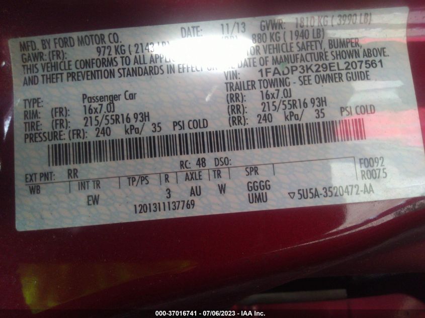 2014 FORD FOCUS SE - 1FADP3K29EL207561