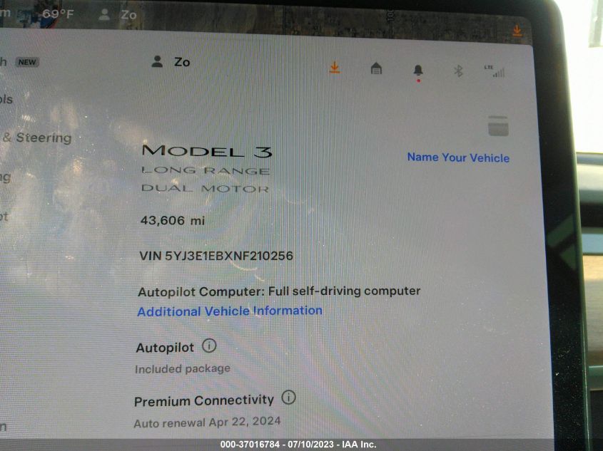 2022 TESLA MODEL 3 LONG RANGE - 5YJ3E1EBXNF210256