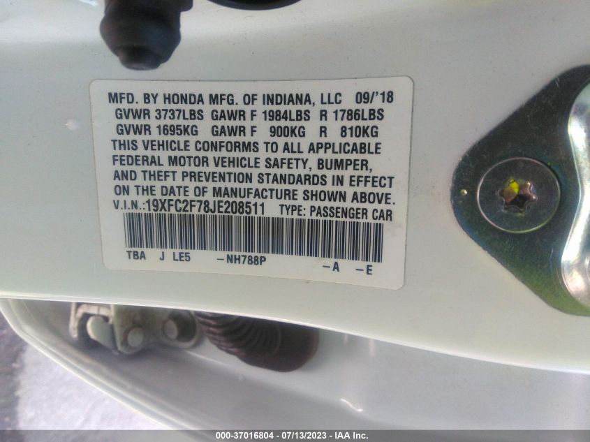 2018 HONDA CIVIC SEDAN EX - 19XFC2F78JE208511