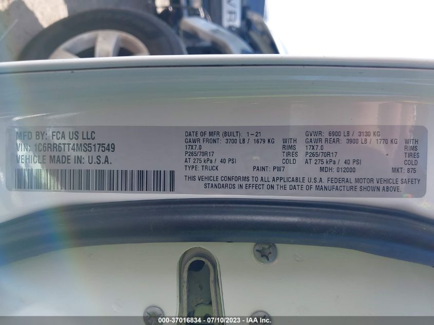 2021 RAM 1500 CLASSIC SLT - 1C6RR6TT4MS517549