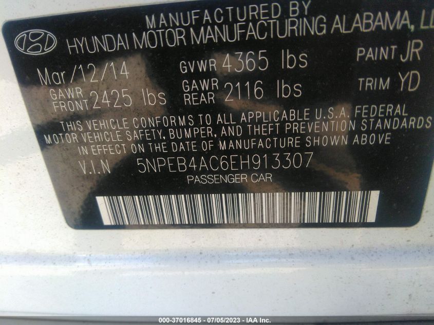 2014 HYUNDAI SONATA GLS - 5NPEB4AC6EH913307