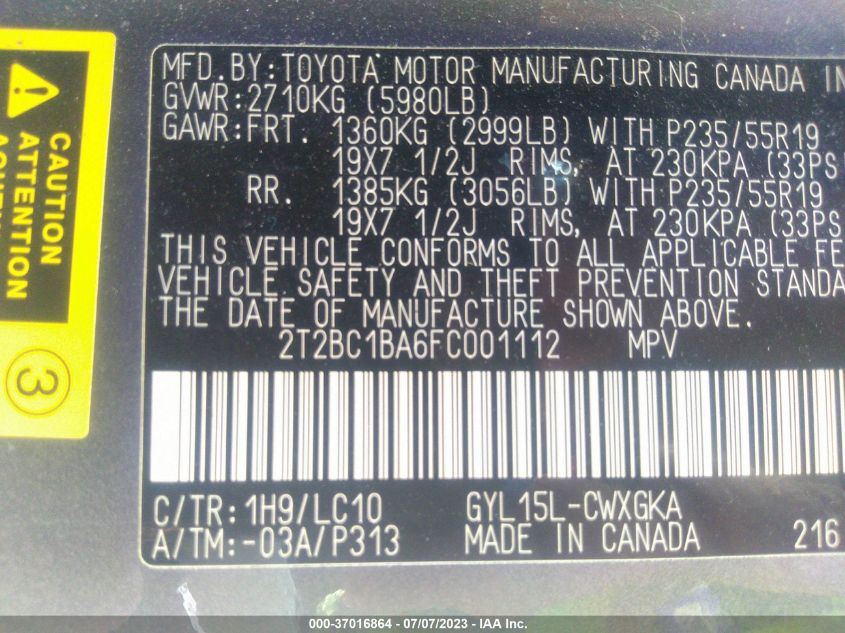 2015 LEXUS RX 450H - 2T2BC1BA6FC001112