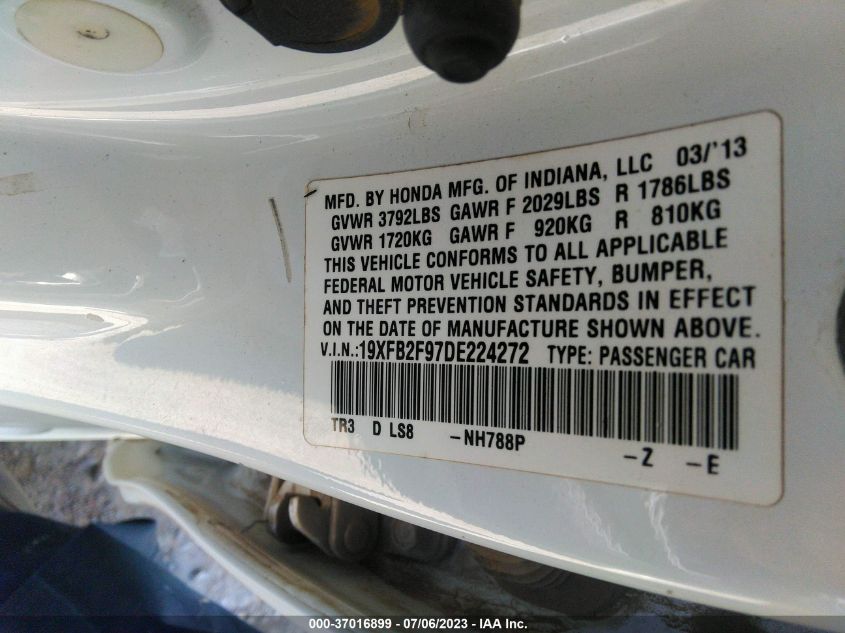 2013 HONDA CIVIC SDN EX-L - 19XFB2F97DE224272