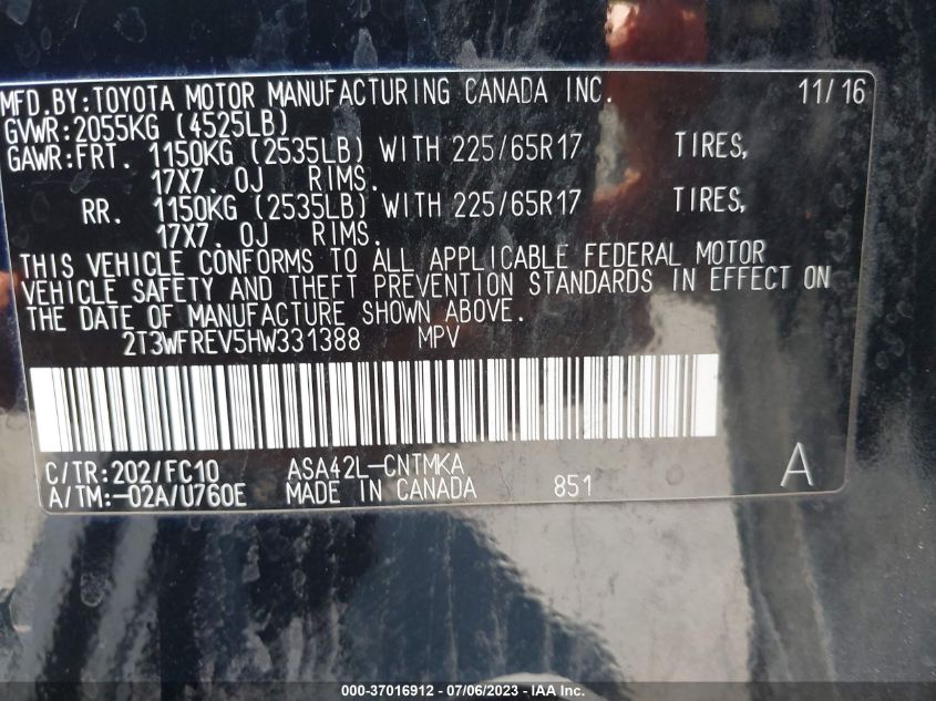 2017 TOYOTA RAV4 XLE - 2T3WFREV5HW331388