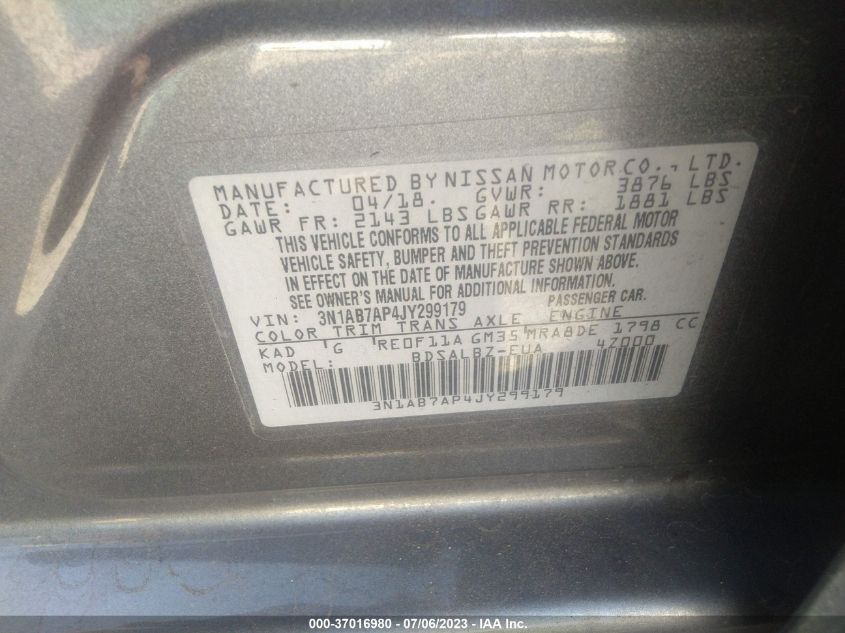 2018 NISSAN SENTRA S - 3N1AB7AP4JY299179