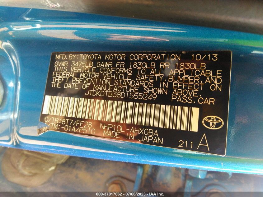 2013 TOYOTA PRIUS C ONE/TWO/THREE/FOUR - JTDKDTB38D1555249