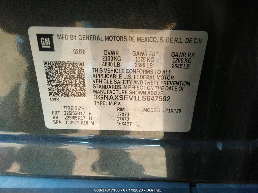 2020 CHEVROLET EQUINOX LS - 3GNAXSEV1LS647592