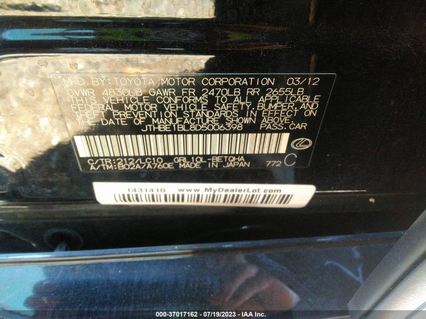 2013 LEXUS GS 350 - JTHBE1BL8D5006398