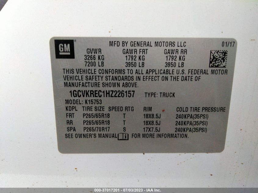 2017 CHEVROLET SILVERADO 1500 LT - 1GCVKREC1HZ226157