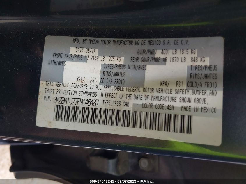 2015 MAZDA MAZDA3 I SPORT - 3MZBM1U77FM146487