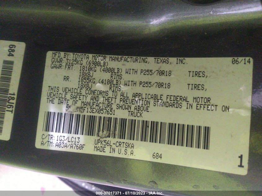 2014 TOYOTA TUNDRA SR 4.6L V8 - 5TFUM5F13EX057651