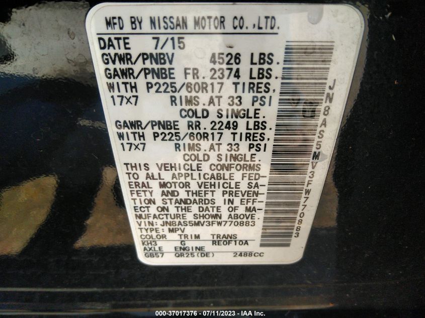 2015 NISSAN ROGUE SELECT S - JN8AS5MV3FW770883