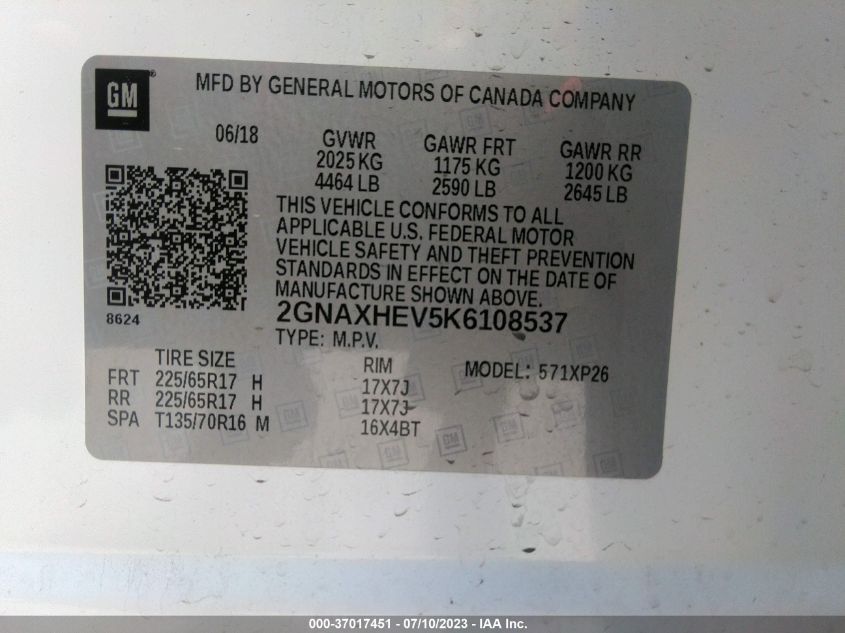 2019 CHEVROLET EQUINOX LS - 2GNAXHEV5K6108537