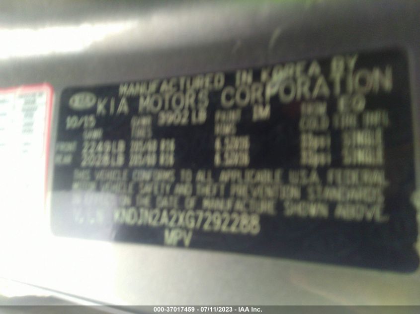 2016 KIA SOUL BASE - KNDJN2A2XG7292288