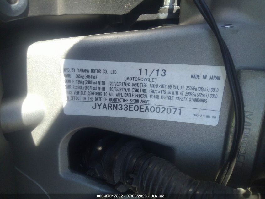 2014 YAMAHA FZ09 JYARN33E0EA002071