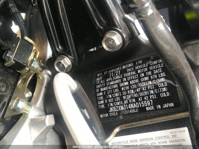 2022 KAWASAKI ZX1400 J JKBZXNJ14NA015597