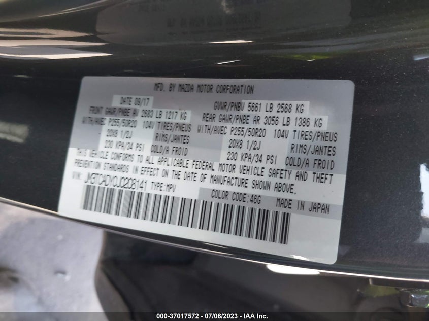 VIN JM3TCADY0J0208141 2018 MAZDA CX-9 GRAND TOURING