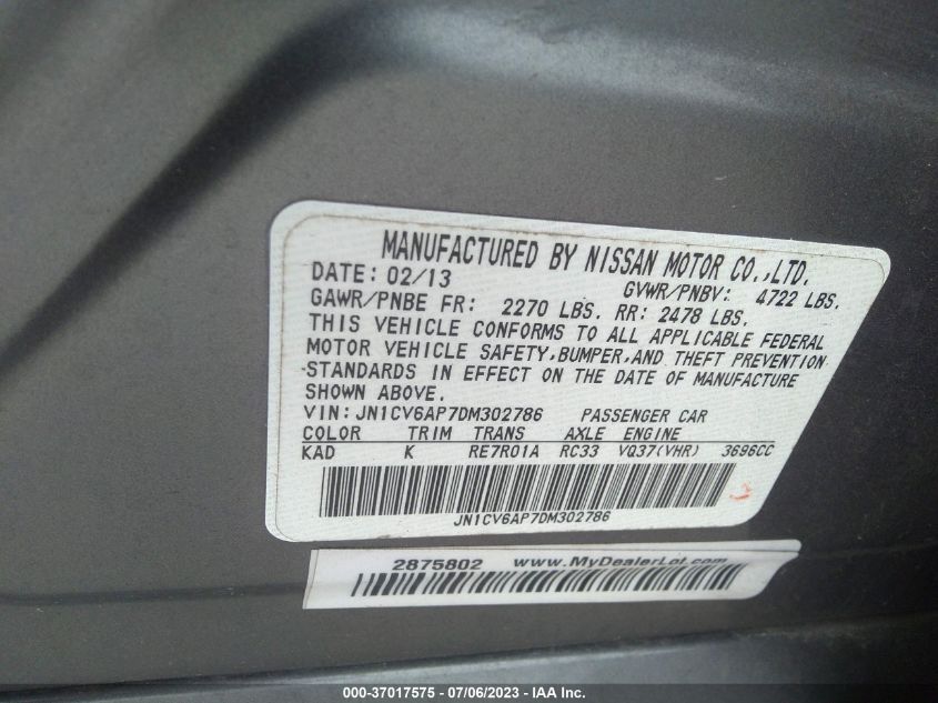 2013 INFINITI G37 SEDAN JOURNEY - JN1CV6AP7DM302786