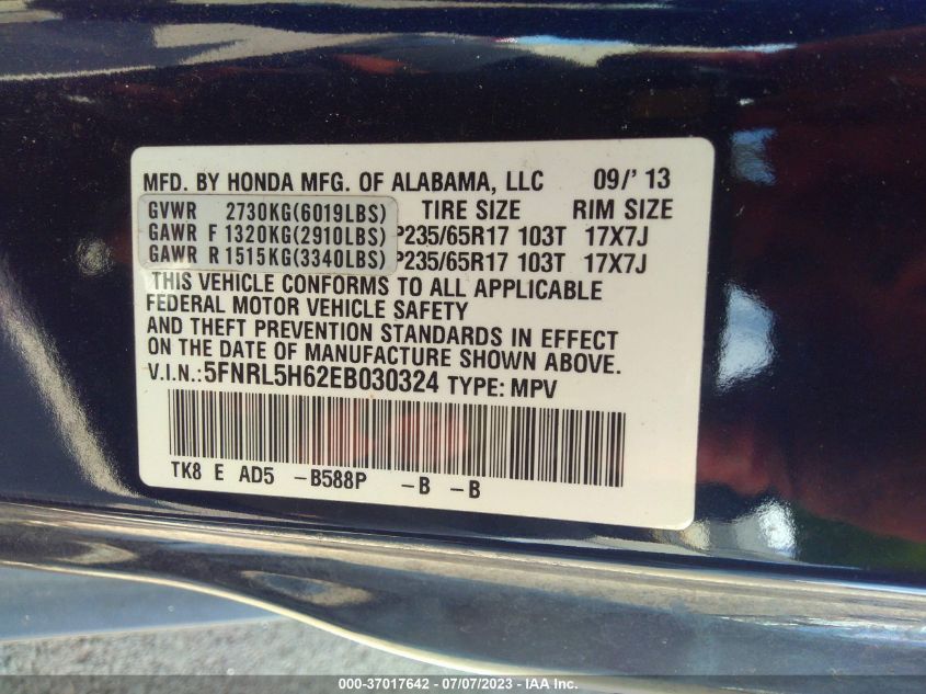 2014 HONDA ODYSSEY EX-L - 5FNRL5H62EB030324
