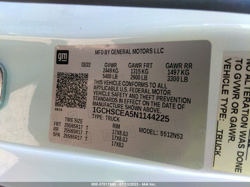 2022 CHEVROLET COLORADO 2WD LT - 1GCHSCEA5N1144225
