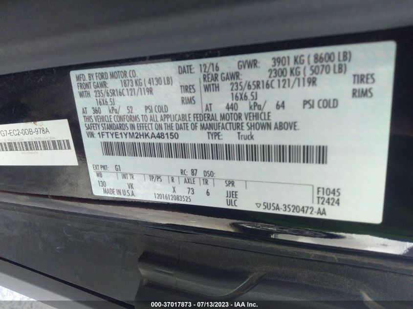 2017 FORD TRANSIT VAN - 1FTYE1YM2HKA48150