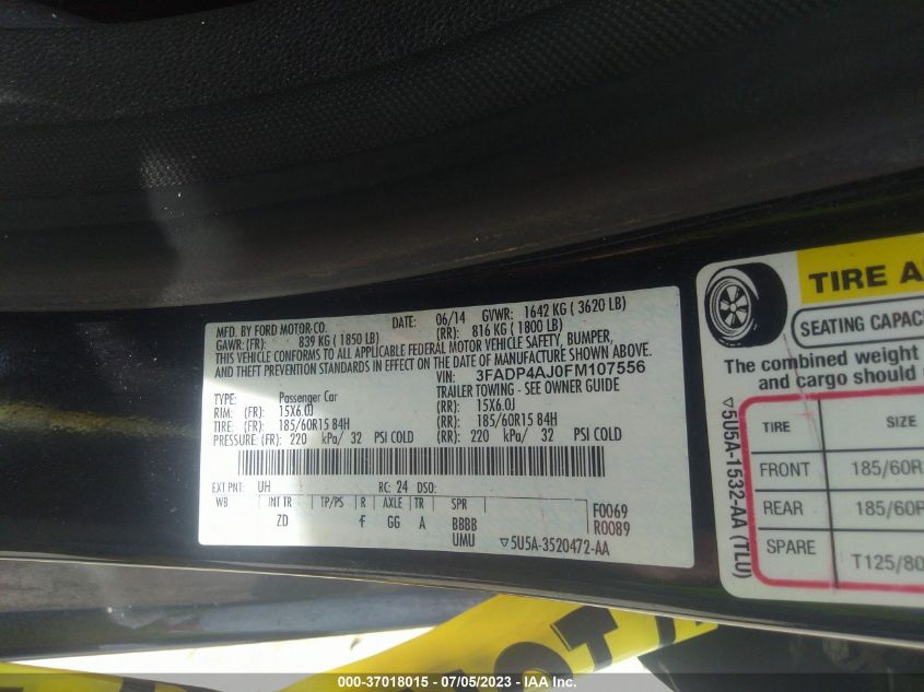 2015 FORD FIESTA S - 3FADP4AJ0FM107556