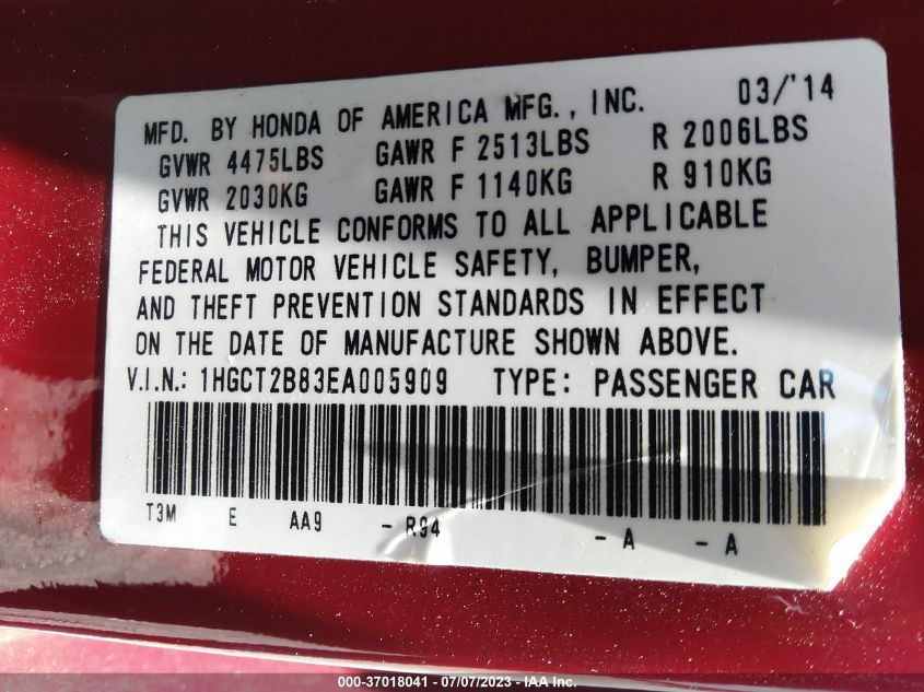 2014 HONDA ACCORD COUPE EX-L - 1HGCT2B83EA005909